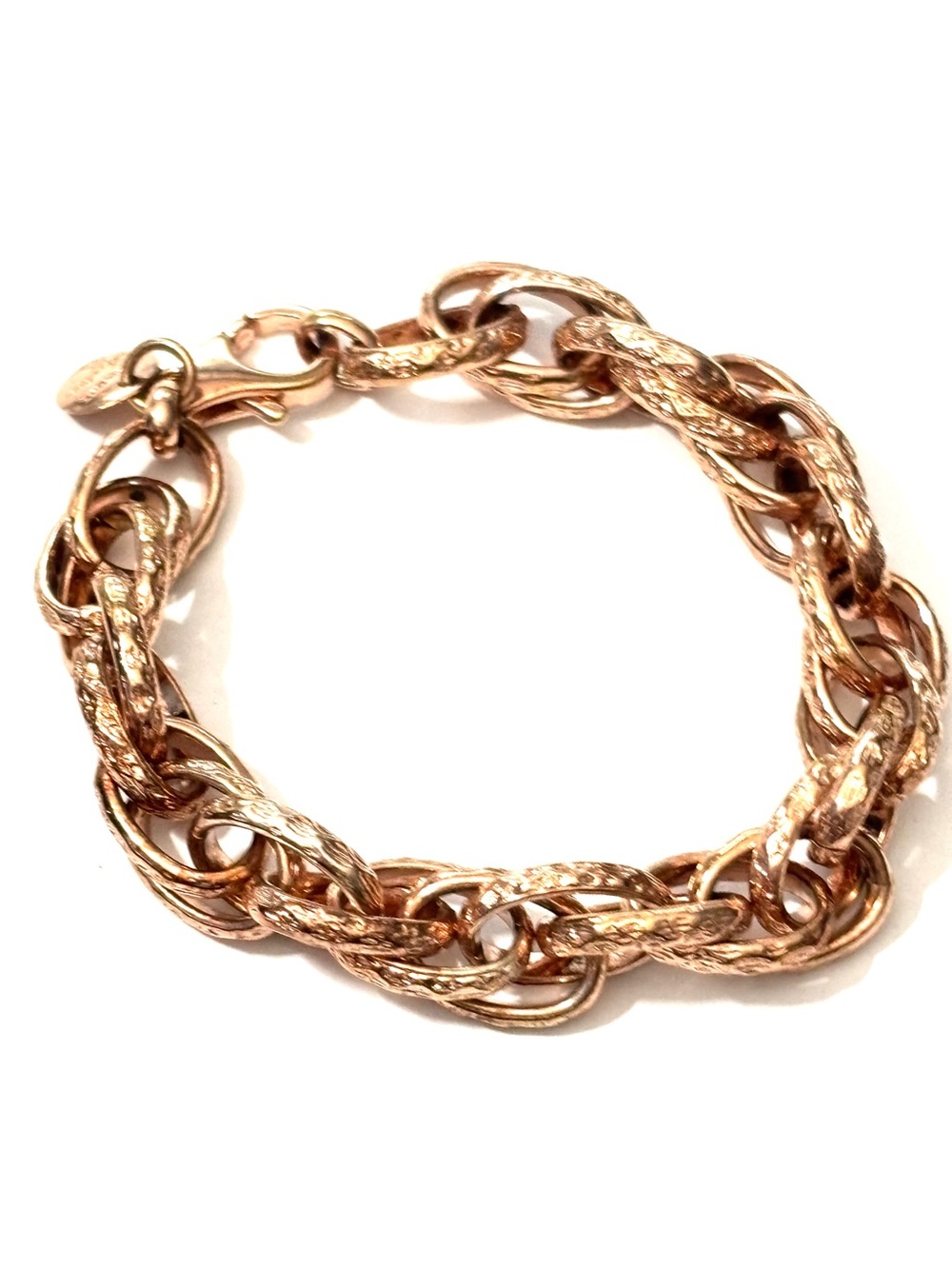 Dyadema Italy Bronze Byzantine Textured Link Chain Bracelet Rose Gold Tone